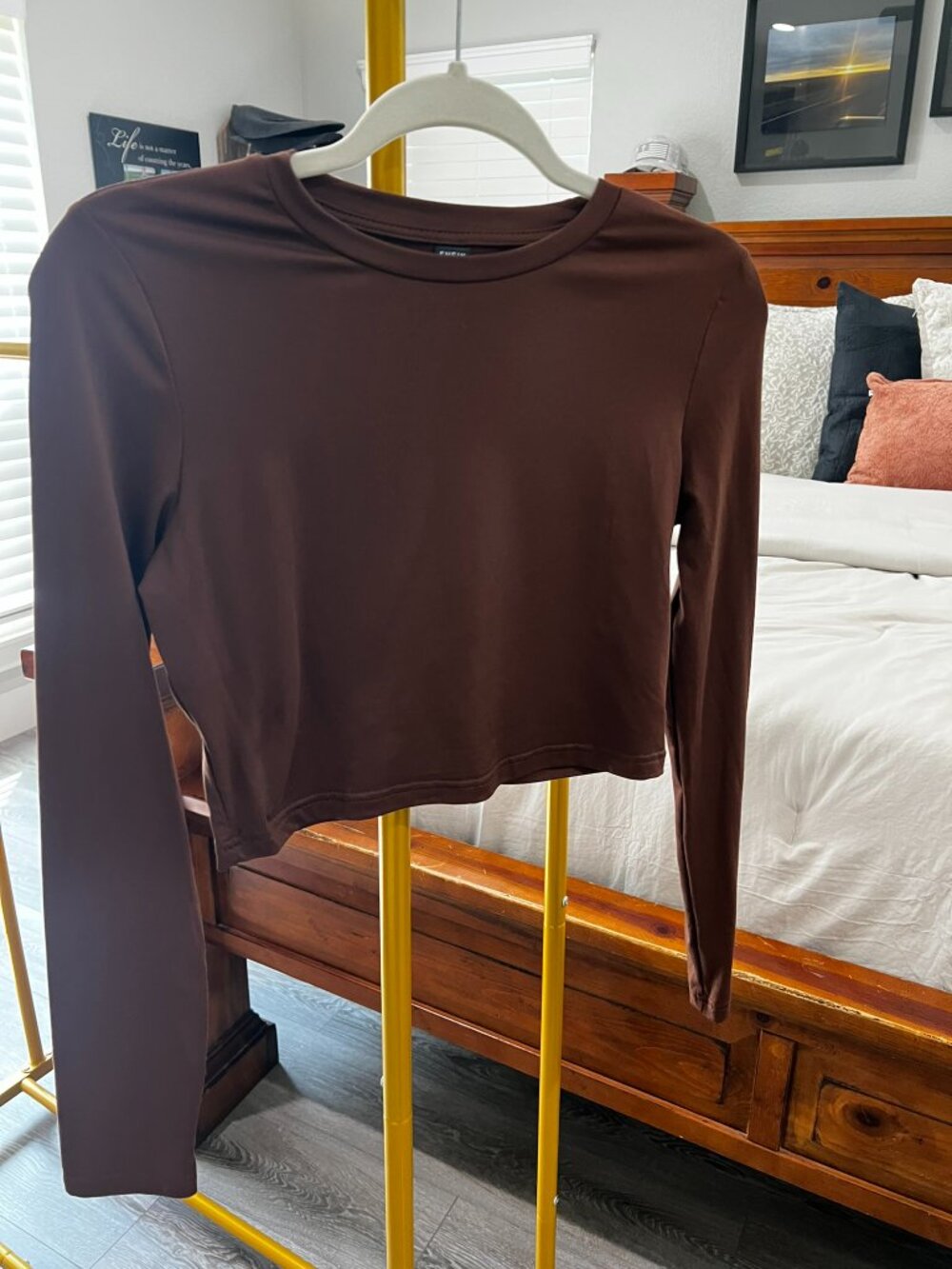 SHEIN Brown Fitted Long Sleeve Crop Top Size M